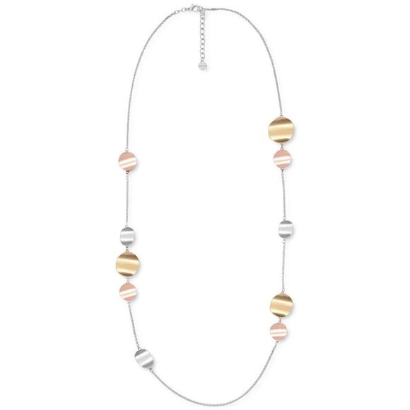 Alfani Tri-Tone Rippled Disk Station Necklace Gold Silver Rose Gold-Tone NWT - Picture 1 of 3
